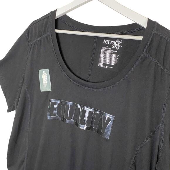 terra & Sky Tunic Top Womens 1X Black "EQUALITY" SHIRRED T' Shirt NEW - Picture 3 of 7